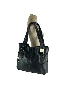 Vintage FOSSIL Aviator Black Genuine Leather Tote Bag